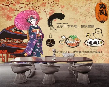 beibehang Personalizado moda personalidade papel de parede 3d papel de parede retro pintados à mão Japonês de beleza restaurante de sushi de fundo