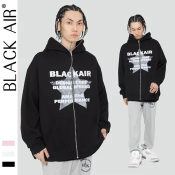 BLACKAIR zip homens hoodies hip hop tendência Harajuku capuz de 2022 no inverno de lã de HIP HOP, Casacos oversized moletom YH01