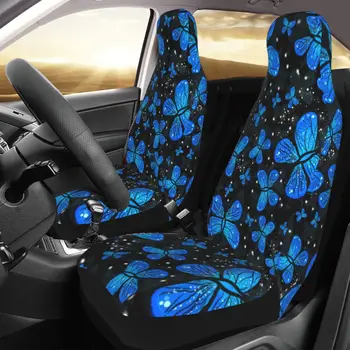 Borboleta Azul Colorido Assento Para Carro Universal Cobrir Quatro Estações Mulheres Carro Tampas Do Assento Poliéster Acessórios Do Carro