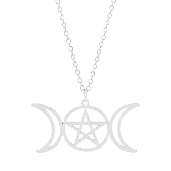 Bruxaria Lua Pentagrama Amuleto Símbolos Antigos De Aço Inoxidável Da Colar Místico Gótico Pagão Colar Pingente Para Homem, Mulher