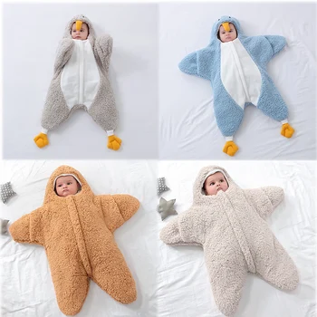 Cartoon Saco De Dormir Do Bebê Recém-Nascido Engrossar Envoltório Cobertores Envelope Lambswool Infantil Sleepsack Casulo De Inverno Cobertor Do Bebê 0-7 Meses