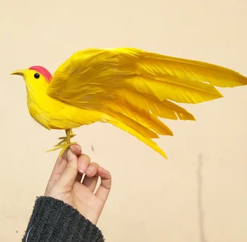 cerca de 22cm nova simulação pássaro amarelo modelo de brinquedo de plástico e peles top vermelho asas de ave dom 1050