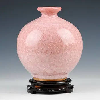 China Jingdezhen Porcelana Guan Forno De Gelo Crackle Cor-De-Rosa Esmalte Romã Vaso
