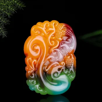 Chinês Cor Natural do Dragão de Jade Fênix Colar Pingente Mão-Carved Jadeite Charme Jóias Amuleto de Moda para Homens Mulheres Presentes
