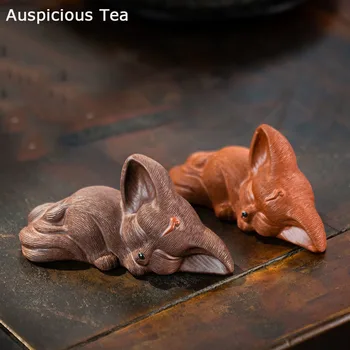 Chinês Yixing Roxo Escultura De Argila Chá De Estimação Sorte Fox Estátua De Arte Ornamentos Animal Chá Estatueta De Artesanato Casa De Chá Decorações Presentes