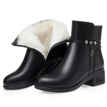 Completo novo de Couro Inverno Quente de Pelúcia ou Lã, Botas de Neve de Mulheres Botas Grossas de Sapatos de Salto de Moda Botas Único Outono Botas Plus Size