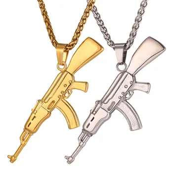 Cor de ouro AK47 Rifle de Assalto Colar Pingente Para Homens Atacado Presente Arma Pingente Punk Jóia de Aço Inoxidável GP764