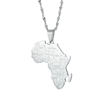 Cor Prata Aço Inoxidável Mapa De África Pingentes Colares Para Homens Menina Mulheres Cadeias Patriótica Jóias