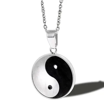 Cor prata Yin Yang Fofocas Colar Pingente Redondo para a Mulher de Homens de Aço Inoxidável Taoísmo Amuleto Colares Masculinos Jóias