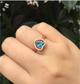 Coração de amor, de Topázio Anel jóia anel de Dedo Natural real topázio azul prata 925 esterlina, anel de vendas por Atacado Para homens ou mulheres.