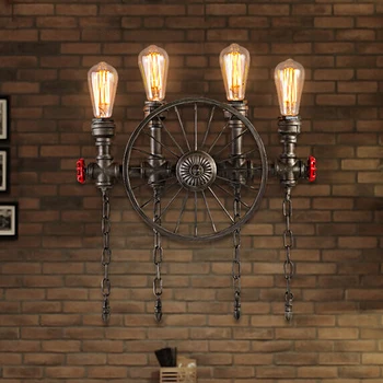 Criativo Roda de Bicicleta da Parede do Tubo de Luz 2/4 braços, American Retro Loft Industrial de Ferro Forjado, restaurante, Bar Lâmpada de Parede de deco de arte