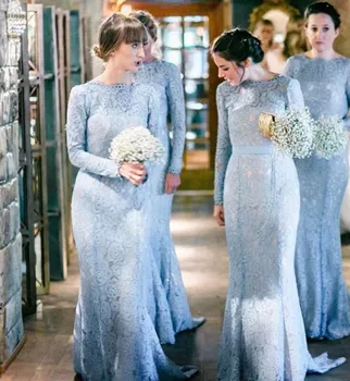 Céu Azul, Laço De Dama De Honra Vestidos De Festa De Casamento Para As Mulheres 2022 Elegantes Apliques De Sereia De Longos Vestidos De Noite Formal