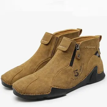 DAFENP Outono e inverno novo mid-top homens botas de moda casual tendência de sapatos de sapatos masculinos flats Escalada Caminhadas Calçado 38-48