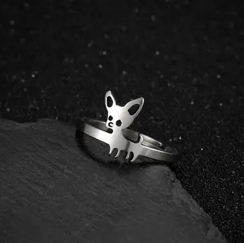 De Aço inoxidável Bonito Chihuahua Anéis para as Mulheres Amam o Meu Animal de companhia, Cão de Dedo do Anel Ajustável Cachorro Forma de Jóias Collier Femme