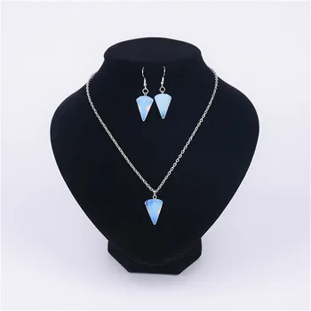 De Druzy Bonito Pequeno Cone Natural da Pedra da Opala Azul claro Transparente Colar Pingente Definido para as Mulheres Melhores Presentes de Amor