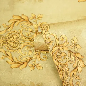 De Ouro da europa em 3D Flores Impermeável papel de Parede Rola Engrossar o Não-tecido Bege 3D Papéis de Parede Floral de Casamentos Sala de Casa Decoartion