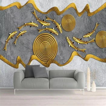 Decorativos, papel de parede 3D, folha de ouro de ouro, ferro de arte abstrata de fundo, pintura de parede