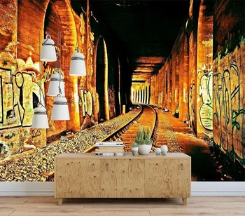 Decorativos papel de parede do túnel Ferroviário ferroviário de fundo, pintura de parede