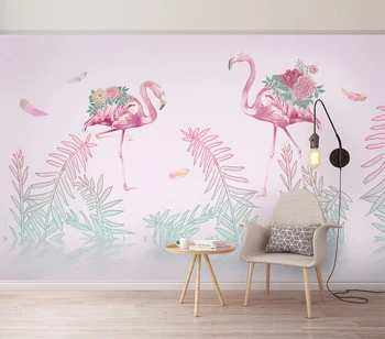 Decorativos, papel de parede pintados a Mão flamingo cor-de-rosa flores de fundo, pintura de parede