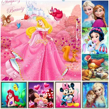 Diamante Pintura Disney Princesa Aurora, Branca De Neve De Rodada Completa Da Broca De Mosaico, Bordado De Diamante Congelado De Minnie Do Mickey De Decoração De Casa