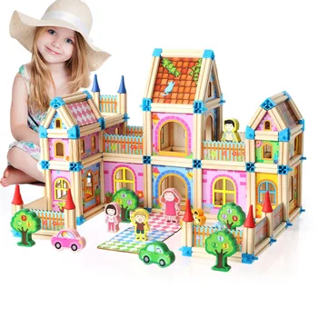 DIY de Madeira Casa de bonecas Crianças Reunir a Família DollHouse Castelo de Brinquedos Com Carro Colorido Casa Casas de Boneca de Madeira de Brinquedos Para Crianças Presentes