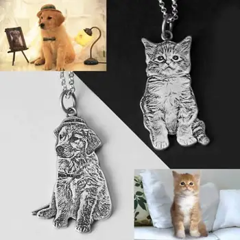 DIY Foto personalizada gato cão de estimação Colar Pingente Nome da foto de escultura