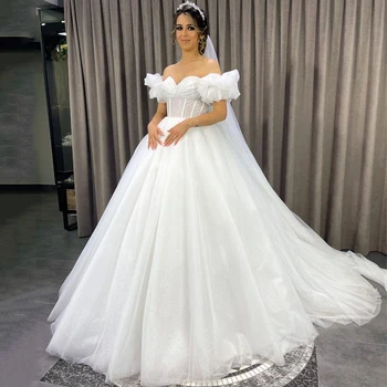 Eightree Vestidos De Noiva Branco 2022 Off Ombro Vestido De Noiva Laço De Volta A Linha De Tulle De Casamento Da Princesa Vestidos De Noite Plus Size