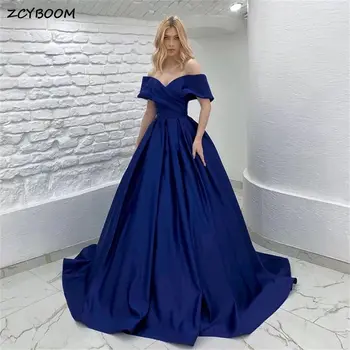 Elegante Azul Royal Formal Vestidos De Noite, Em 2022, De Cetim De Uma Linha Do Ombro De Piso Comprimento Sem Encosto Festa De Formatura Com Vestidos De Vestes De Soirée