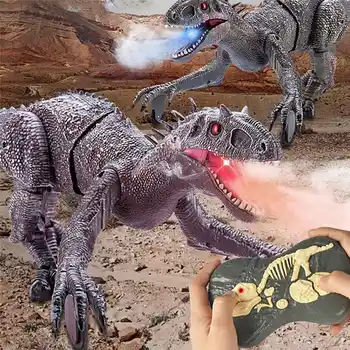 Elétrica Dinossauro Velociraptor Brinquedos 2,4 G De Controle Remoto De Dinossauros De Brinquedos Modelo Animal De Jogos De Crianças Meninos Presentes Cinza+Vermelho