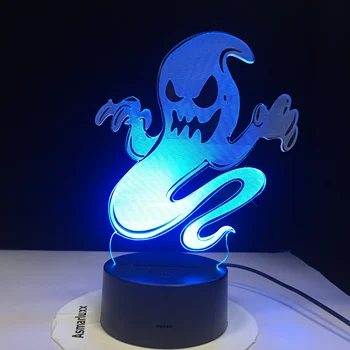 Espírito de Fumaça 3D da Noite do DIODO emissor de Luz de troca da Lâmpada de Halloween Crânio Acrílico Luz Holograma 3D Ilusão Lâmpada de Mesa Para as Crianças de Presente de Dropship