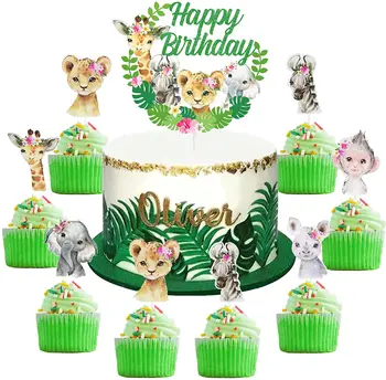 Funmemoir 25pcs Safari Animais Cake & Cupcake Toppers Selva Festa de Aniversário de Suprimentos para as Meninas Um Selvagem Dois Selvagens Decoração de Aniversário
