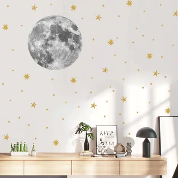 Golden Moon Star Adesivo de Parede de Fundo da Sala de estar, Quarto, Casa, Decoração adesivos de parede para quartos dos miúdos Impermeável Cartaz