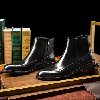 Hanmce Homens Botas do Melhor Couro Genuíno de Luxo Chelsea Boots Homens