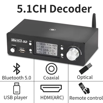 HD920 5.1 CH Decodificador de Áudio Bluetooth 5.0 Receptor DAC AC3 DTS Dolby Atmos 4K compatíveis com HDMI, Conversor SPDIF ARCO PCUSB Placa de Som