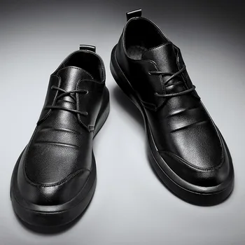 Homens Sapatos De Couro Casual Sapatos Dedo Grande Do Pé Sola Macia Casuais Sapatos De Vestido De Homens Versátil Negócios Lace-Up Sapatos De Verão Respirável Estilo