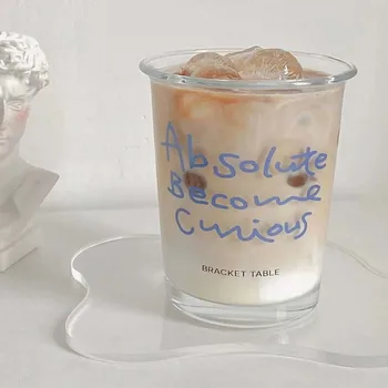 INS Criativo Azul Letras de Chá de Suco de Leite Copo de Vidro de uma Caneca de Café da Flip Cup Home Offee Café Copos Presente Copos Duráveis