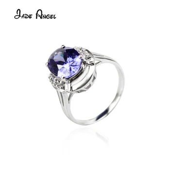 JADE ANJO Nova Moda Oval Zircão Anel de Pedra Real de 100% de Prata 925 Feminino Anéis de Dedo Elegante de Finas Jóias Acessórios