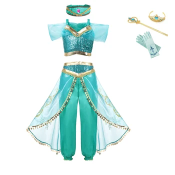 Jasmine Dress Up Vestidos Para Menina Crianças Verão Arabian princess Cosplay, Festa a Fantasia Roupas desempenho da Fase de Roupas