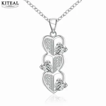 KITEAL 925 Venda Quente de prata banhado a mulher Perfume de colares e pingentes de Três corações, perfurado, de meia collier Jóias de Estilo Europeu