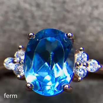 KJJEAXCMY boutique de jóias de Prata 925-embutidos Natural Topázio Azul Rodada Jóias Anel para Mulheres