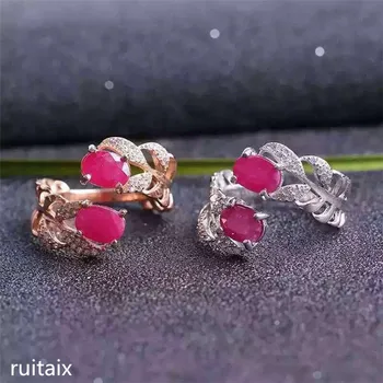 KJJEAXCMY de finas jóias 925 prata pura embutidos com ruby natural senhora de trigo do anel de jóias pequenas e simples de duas camadas