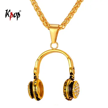 Kpop Fone de ouvido Colar de djs de hip hop Punk Jóias Presentes Amor de Aço Inoxidável da Cor do Ouro do Fone de ouvido Colar para Homens P2191