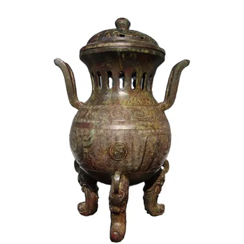 LAOJUNLU Bronze Calado de Três Pernas Fumante 32Cm de Alta Chinês Tradicional Estilo de Antiguidades e Belas artes Presentes Artesanato