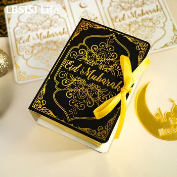 LBSISI Vida 10pcs Muçulmano Forma do Livro Caixa de Presente Para Doces Cookie Embalagem EID Mubarak Festival Islâmico de Festa Decoração de Suprimentos
