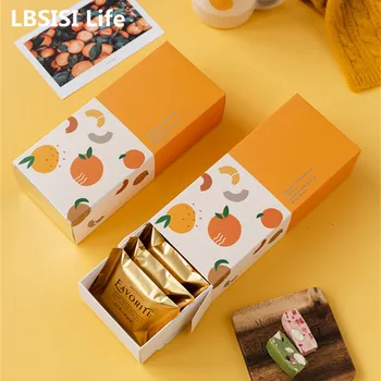 LBSISI Vida 5pcs Criativo desenhados à Mão Laranjas Cookie Caixas de Chocolate Nougat de Doces Embalagens de Aniversário, Festa de Casamento Cozido Caixa