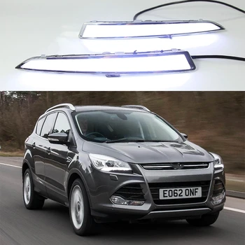 LED DRL Carro luzes Diurnas pára-choque Dianteiro Condução faróis de Nevoeiro Montagem de Acessórios Para Ford Kuga 2013 2014 2015 2016