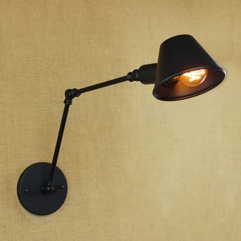 Loft retro Matte em ferro Preto com sombra braço ajustável leitura de lâmpadas de parede Luzes e27 / e26 sutia para quarto quarto, bar café
