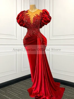 Longa Sereia De Veludo Vermelho Muçulmano Vestidos De Noite 2023 Vestidos De Noite Vestidos De Baile Vestidos Elegantes Para Mulher