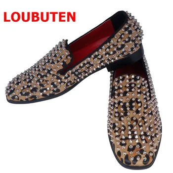 LOUBUTEN Moda de Nova Itália Crina Leopard Print Sapatos Para Homens Picos de Sapatos Casuais Sapatos feitos à mão Mens Sapatos