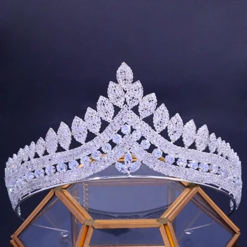 Luxo Folha de Cristal de Noiva Tiaras Coroa Acessórios de Cabelo para as Mulheres Rainha Princesa Zircão Coroa Cabeça de Jóias de Casamento Presentes